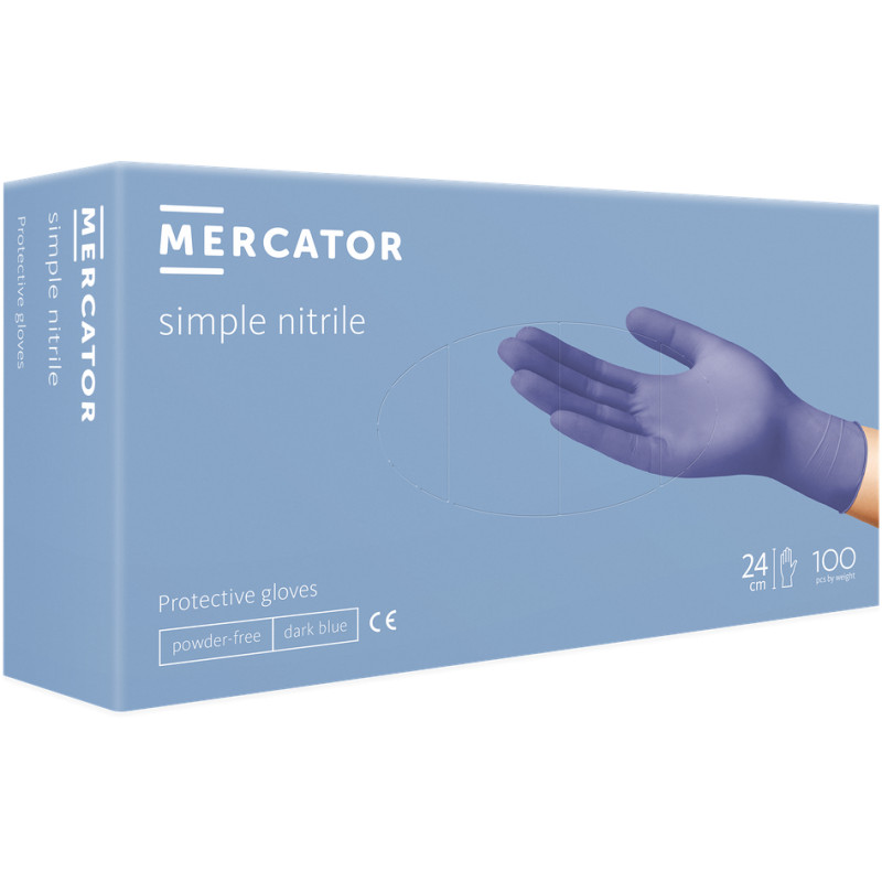 Vienkartinės pirštinės MERCATOR SIMPLE NITRIL Tamsiai mėlynos S